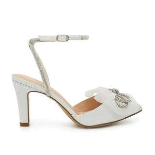 White Shimmer Bow Rhinestone Heels - Select Trends Boutique