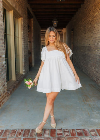 White Short Flutter Sleeve Mini Dress - Select Trends Boutique