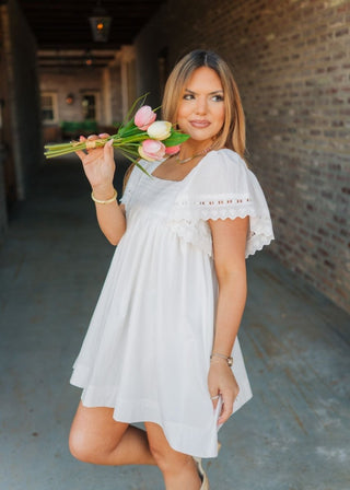 White Short Flutter Sleeve Mini Dress - Select Trends Boutique