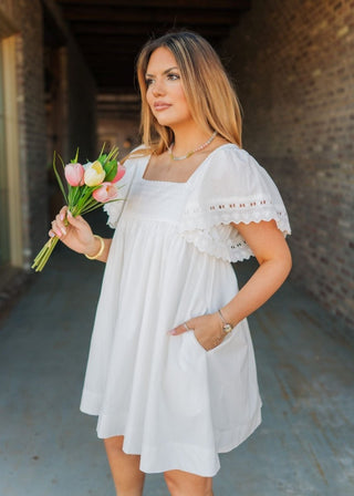 White Short Flutter Sleeve Mini Dress - Select Trends Boutique