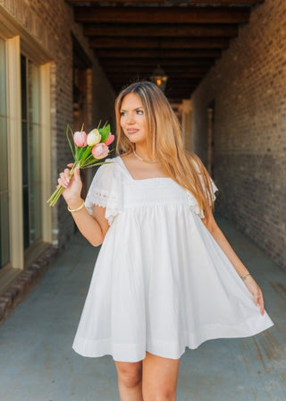 White Short Flutter Sleeve Mini Dress - Select Trends Boutique