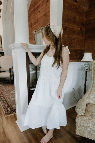 White Shoulder Tie Midi Dress | Select Trends Boutique