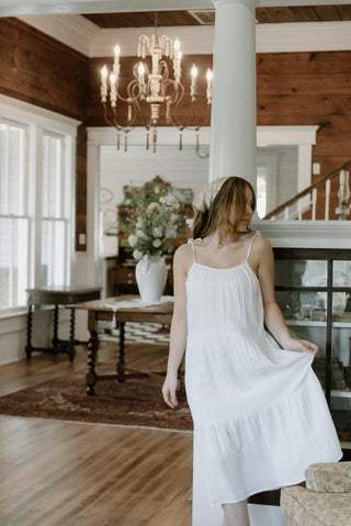 White Shoulder Tie Midi Dress | Select Trends Boutique