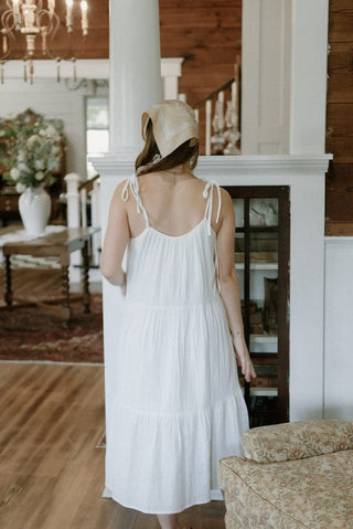 White Shoulder Tie Midi Dress | Select Trends Boutique