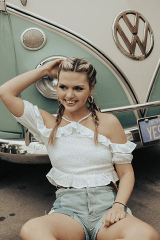 White Smocked Halter Crop Top | Select Trends Boutique