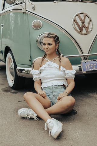 White Smocked Halter Crop Top