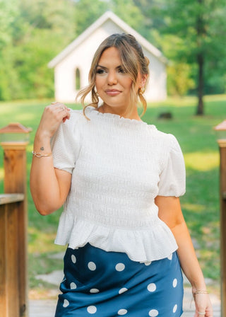 White Smocked Puff Sleeve Top | Select Trends Boutique