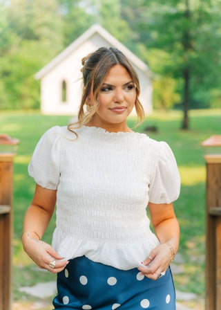 White Smocked Puff Sleeve Top | Select Trends Boutique