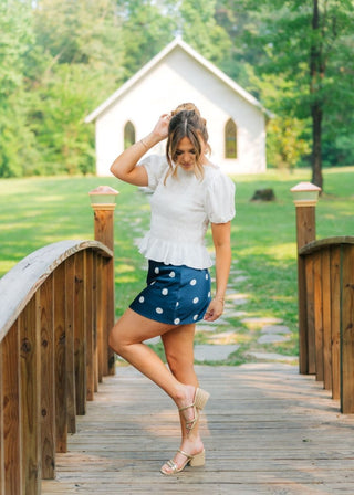 White Smocked Puff Sleeve Top | Select Trends Boutique
