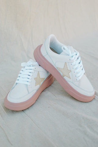 White Sneakers With Pink Sole