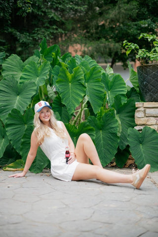 White Stitch Button Up Romper | Select Trends Boutique