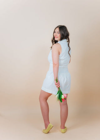 White Stitch Button Up Romper | Select Trends Boutique
