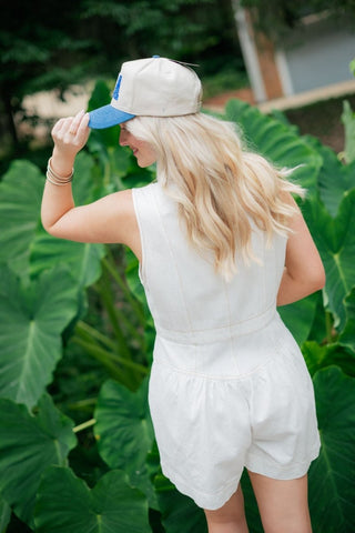 White Stitch Button Up Romper | Select Trends Boutique