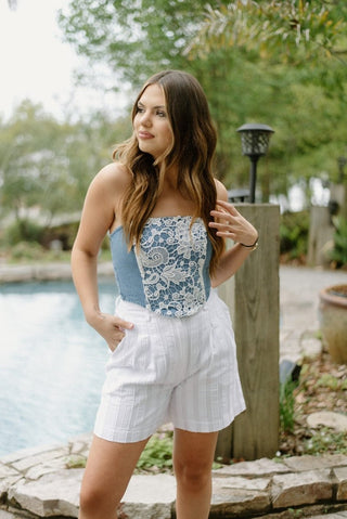 White Striped Linen High Rise Shorts - Select Trends Boutique