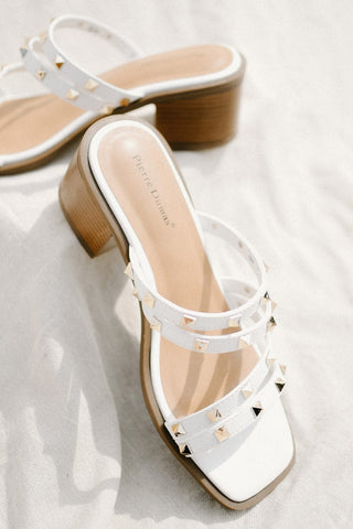 White Studded Mini Block Heel