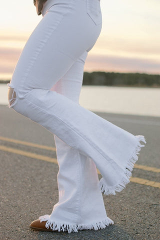 White Super Stretch Fray Flares | Select Trends Boutique