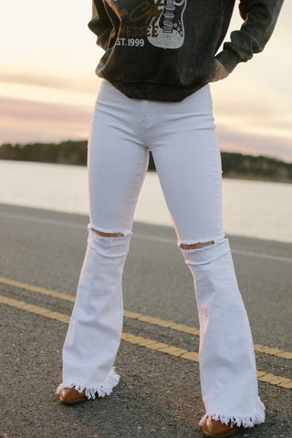 White Super Stretch Fray Flares | Select Trends Boutique