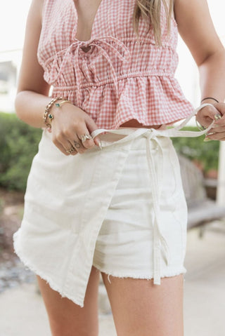 White Tie Detail Raw Hem Mini Skort | Select Trends Boutique