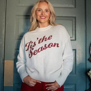 White Tis The Season Sequin Sweater | Select Trends Boutique