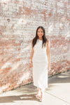 White Twist Shoulder Midi Dress