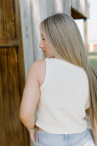 White USA Knit Cropped Tank Top