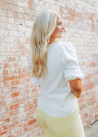White V - Neck Balloon Sleeve Blouse | Select Trends Boutique