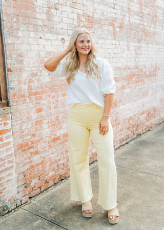 White V - Neck Balloon Sleeve Blouse | Select Trends Boutique