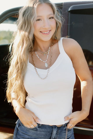 White V - Neck Ribbed Knit Tank | Select Trends Boutique