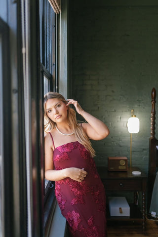 Wine Floral Applique Maxi Dress | Select Trends Boutique