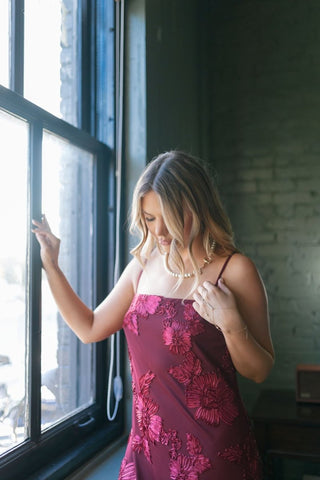 Wine Floral Applique Maxi Dress | Select Trends Boutique
