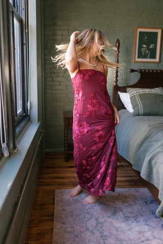 Wine Floral Applique Maxi Dress | Select Trends Boutique