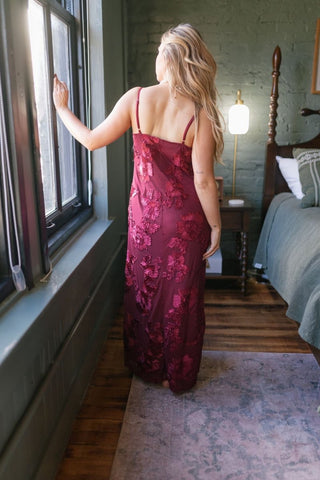 Wine Floral Applique Maxi Dress | Select Trends Boutique