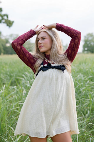 Wine Lace Long Sleeve Top - Select Trends Boutique