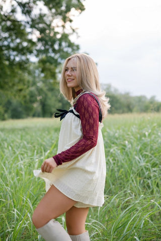 Wine Lace Long Sleeve Top - Select Trends Boutique