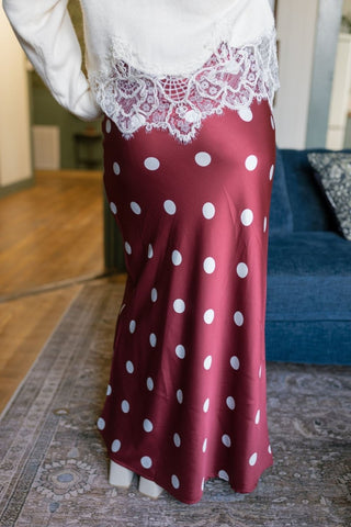 Wine Satin Polka Dot Maxi Skirt | Select Trends Boutique