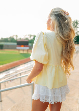 Yellow Bow Front Peplum Blouse - Select Trends Boutique