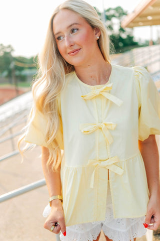 Yellow Bow Front Peplum Blouse - Select Trends Boutique