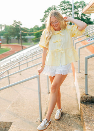 Yellow Bow Front Peplum Blouse - Select Trends Boutique