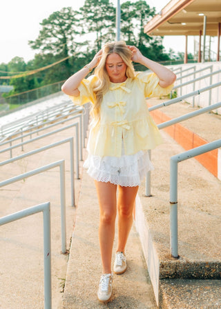 Yellow Bow Front Peplum Blouse - Select Trends Boutique