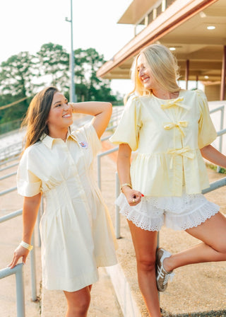 Yellow Bow Front Peplum Blouse - Select Trends Boutique