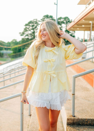 Yellow Bow Front Peplum Blouse | Select Trends Boutique
