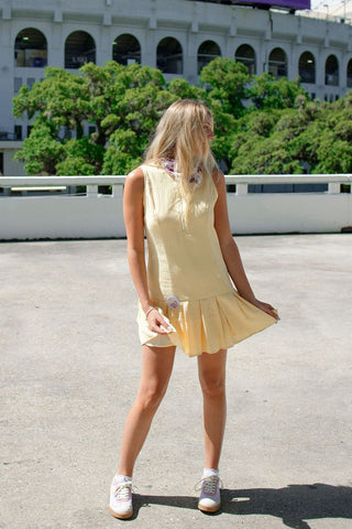 Yellow Drop Waist Pleated Hem Dress | Select Trends Boutique