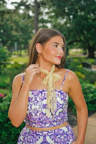 Yellow Embroidered Lace Neck Scarf | Select Trends Boutique