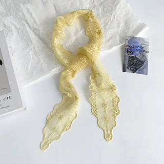 Yellow Embroidered Lace Neck Scarf | Select Trends Boutique