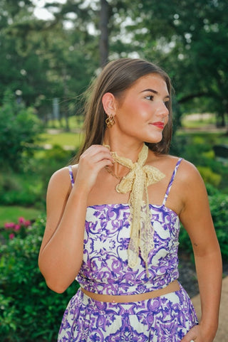 Yellow Embroidered Lace Neck Scarf | Select Trends Boutique