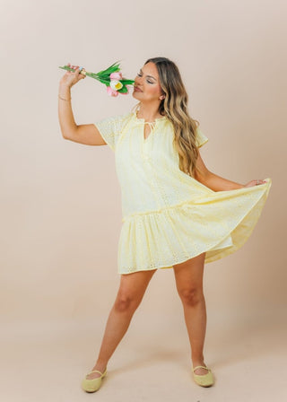Yellow Eyelet Lace Tiered Dress | Select Trends Boutique