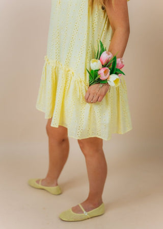 Yellow Eyelet Lace Tiered Dress | Select Trends Boutique