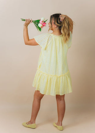 Yellow Eyelet Lace Tiered Dress | Select Trends Boutique