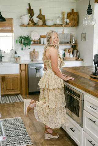 Yellow Floral Bow Front Midi Dress | Select Trends Boutique