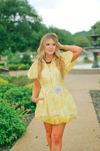 Yellow Floral Bubble Hem Dress | Select Trends Boutique